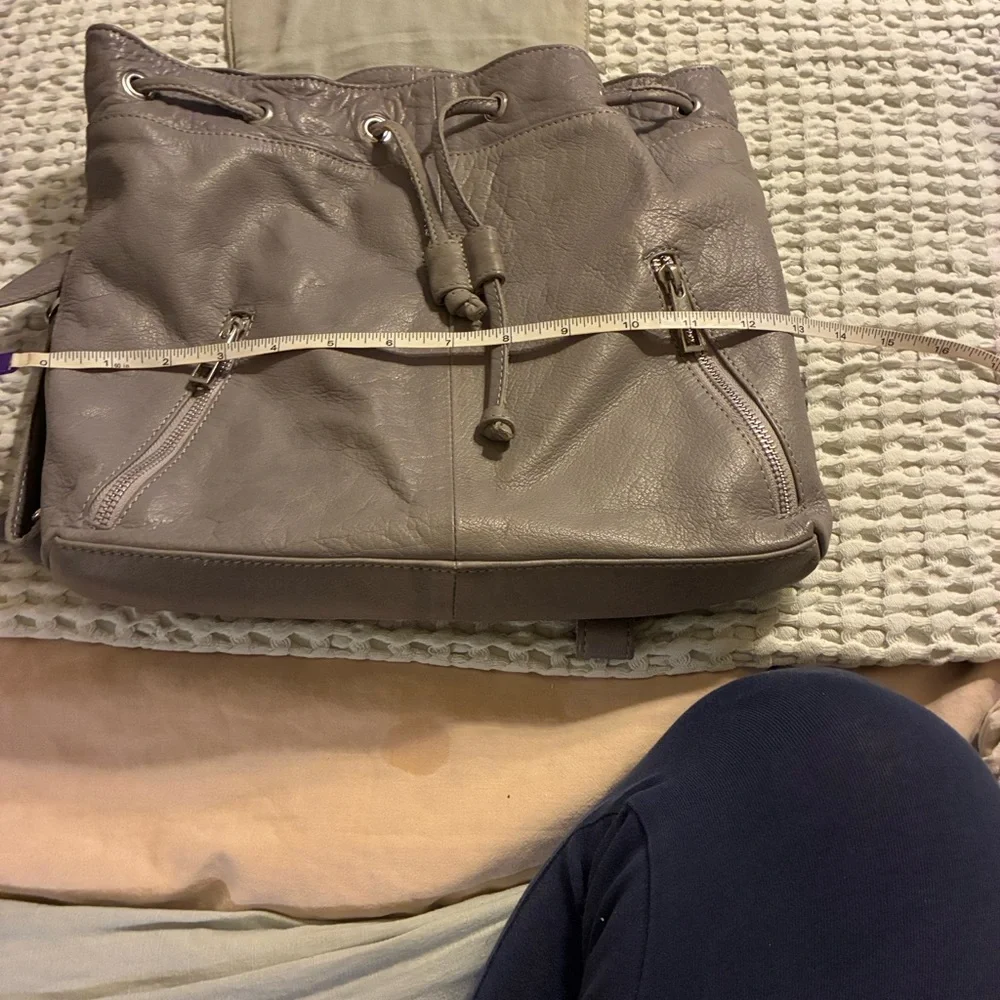 Elegant Day & Mood Gray Leather Backpack - Picture 12 of 15